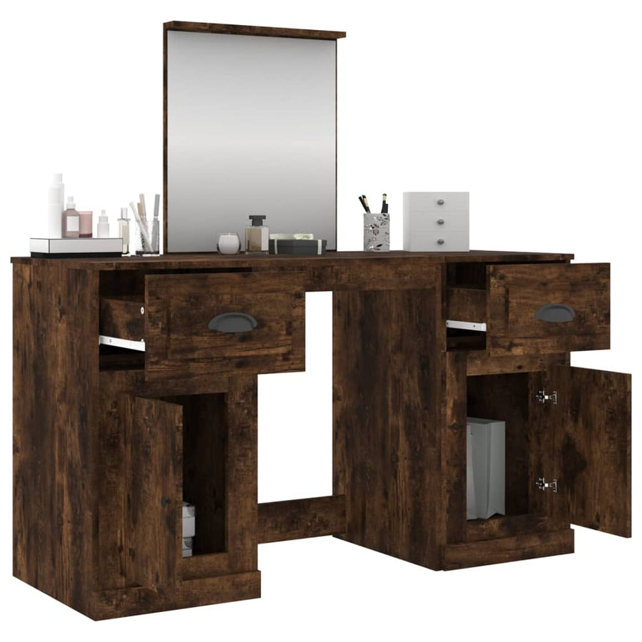 Kaptafel Met Spiegel 130X50X132,5 Cm Kleurig Gerookt eiken