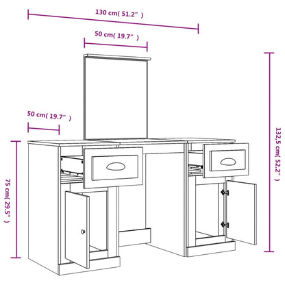 Kaptafel Met Spiegel 130X50X132,5 Cm Kleurig Gerookt eiken