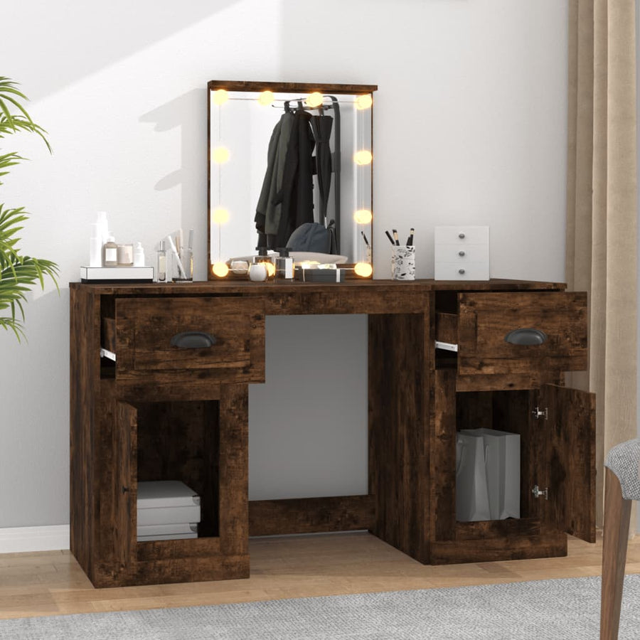 Kaptafel Met Led-Verlichting 130X50X132,5 Cm Kleur Gerookt eiken