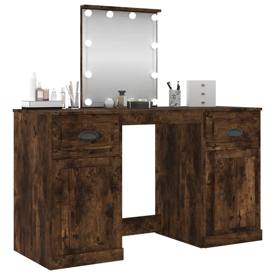Kaptafel Met Led-Verlichting 130X50X132,5 Cm Kleur Gerookt eiken