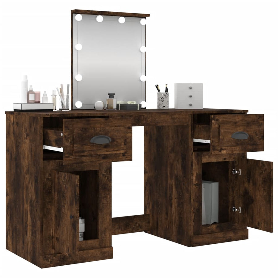 Kaptafel Met Led-Verlichting 130X50X132,5 Cm Kleur Gerookt eiken