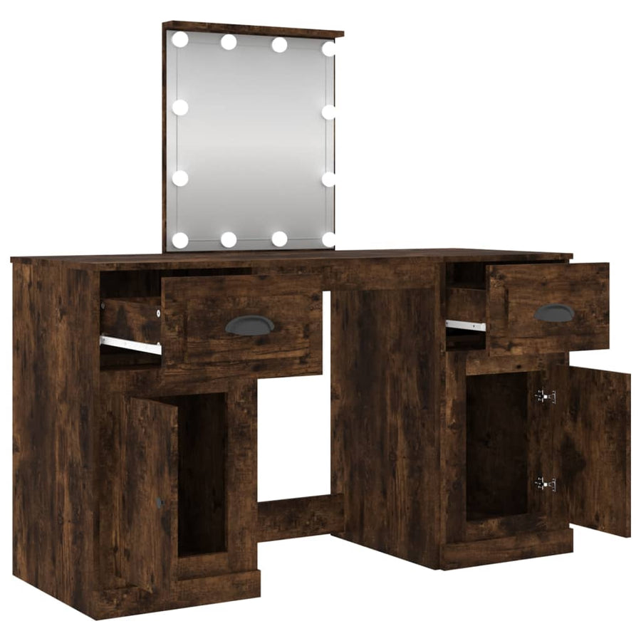 Kaptafel Met Led-Verlichting 130X50X132,5 Cm Kleur Gerookt eiken