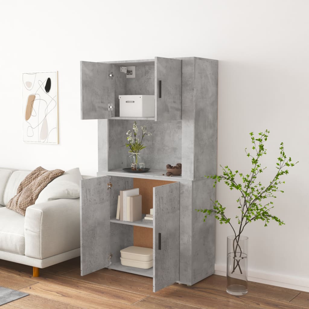 Hoge Kast Bewerkt Hout Betongrijs