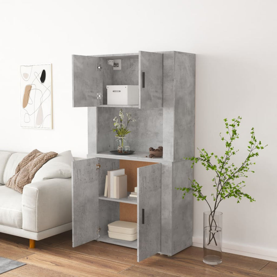 Hoge Kast Bewerkt Hout Betongrijs