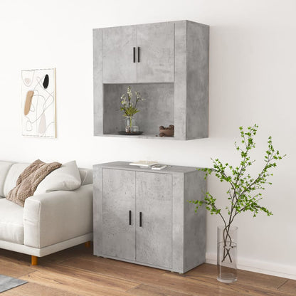 Hoge Kast Bewerkt Hout Betongrijs