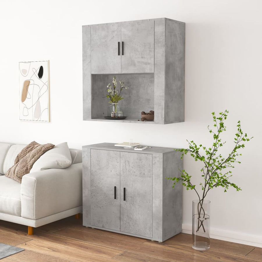 Hoge Kast Bewerkt Hout Betongrijs