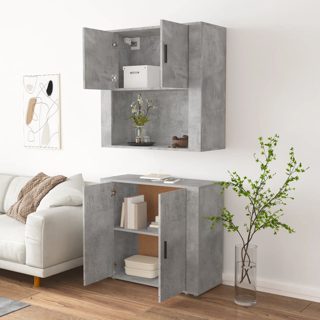 Hoge Kast Bewerkt Hout Betongrijs