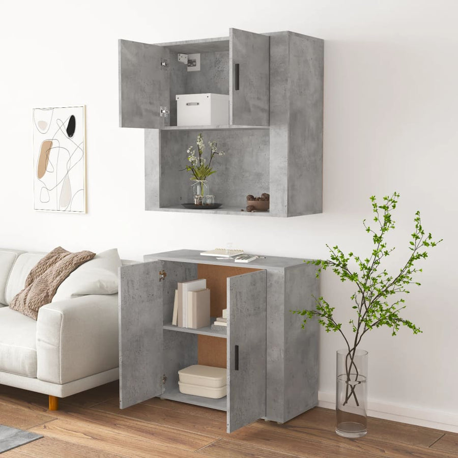 Hoge Kast Bewerkt Hout Betongrijs