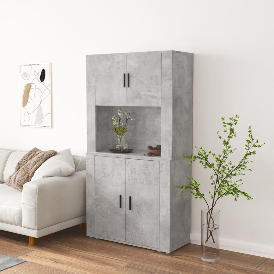Hoge Kast Bewerkt Hout Betongrijs