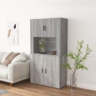 Tall cabinet carved wood grey Sonoma oak-coloured
