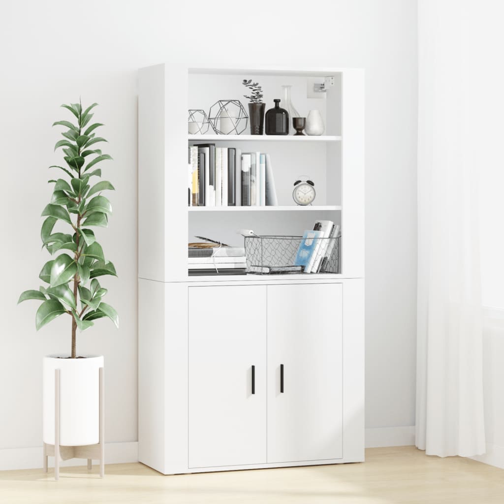 Hoge Kast Bewerkt Hout Wit