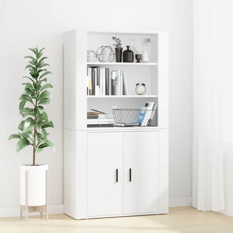 Hoge Kast Bewerkt Hout Wit