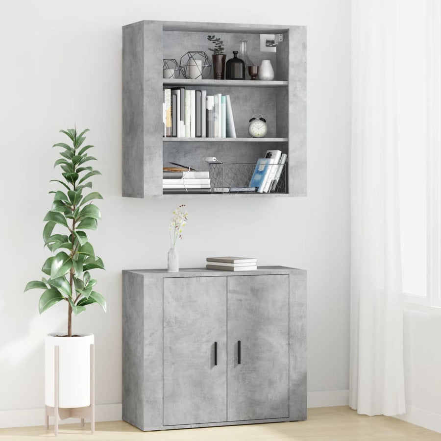 Hoge Kast Bewerkt Hout Betongrijs