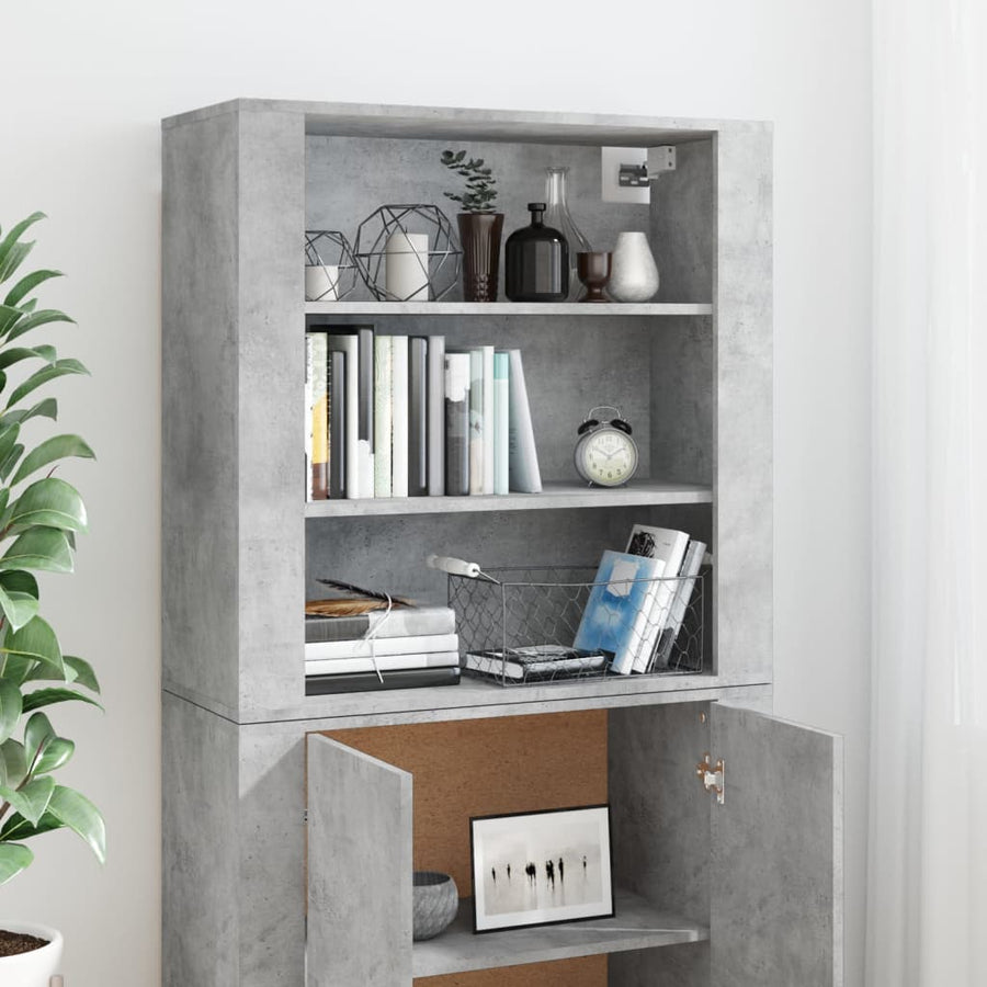 Hoge Kast Bewerkt Hout Betongrijs