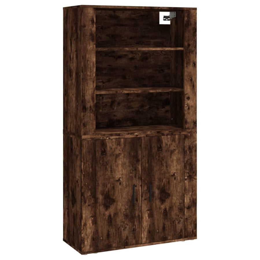 Hoge Kast Bewerkt Hout Gerookt Eikenkleurig