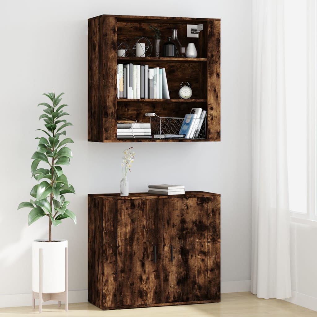 Hoge Kast Bewerkt Hout Gerookt Eikenkleurig