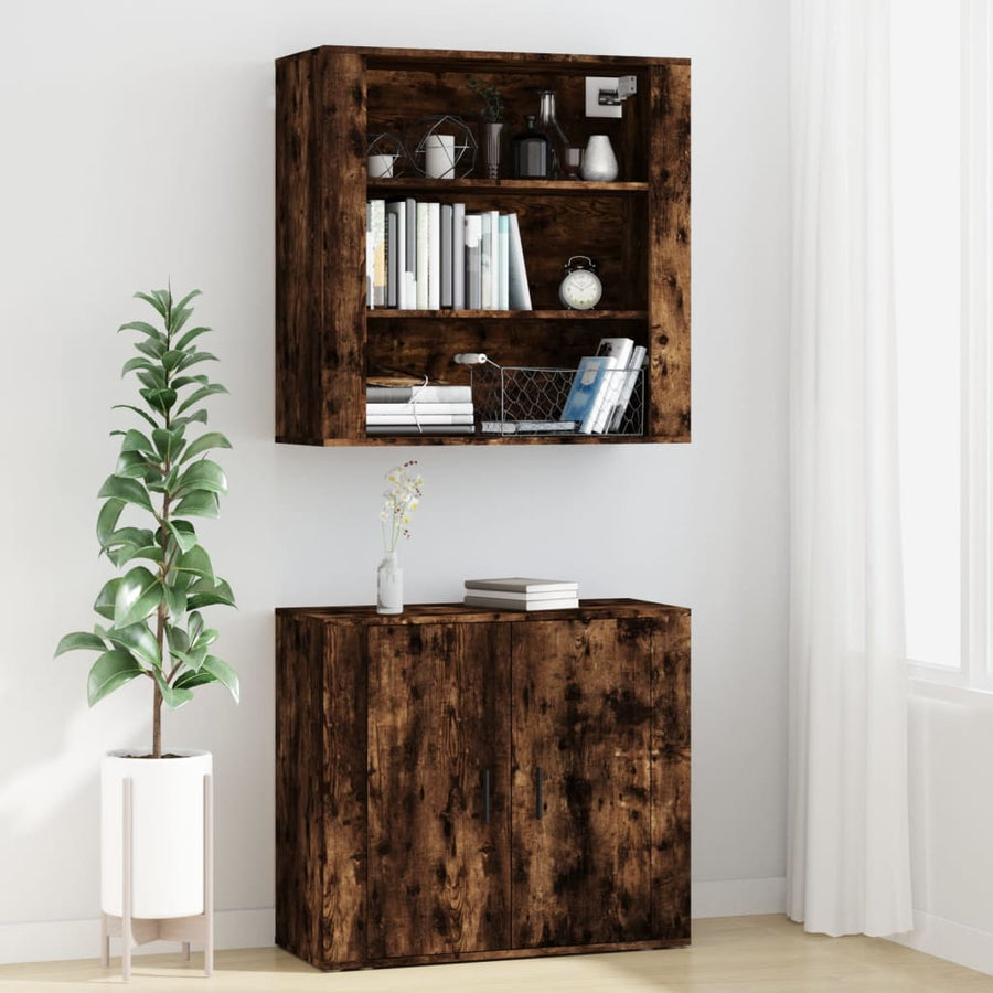 Hoge Kast Bewerkt Hout Gerookt Eikenkleurig