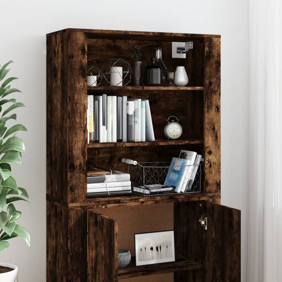 Hoge Kast Bewerkt Hout Gerookt Eikenkleurig