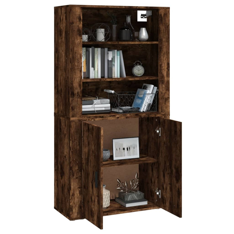 Hoge Kast Bewerkt Hout Gerookt Eikenkleurig