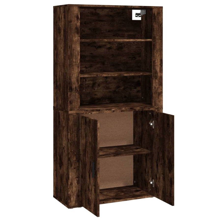 Hoge Kast Bewerkt Hout Gerookt Eikenkleurig