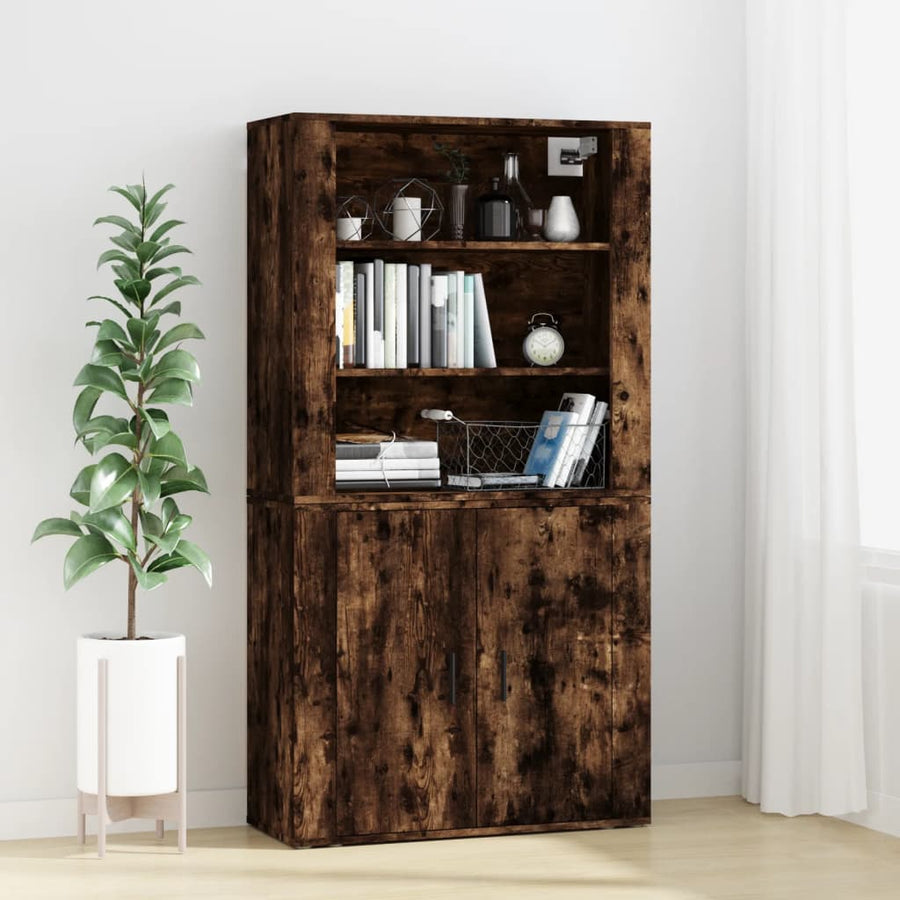 Hoge Kast Bewerkt Hout Gerookt Eikenkleurig