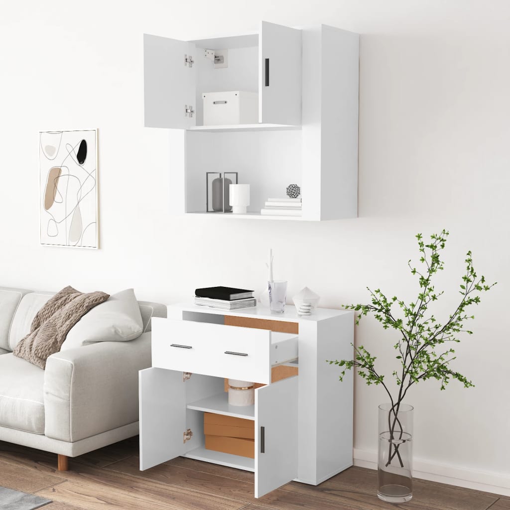 Hoge Kast Bewerkt Hout Wit