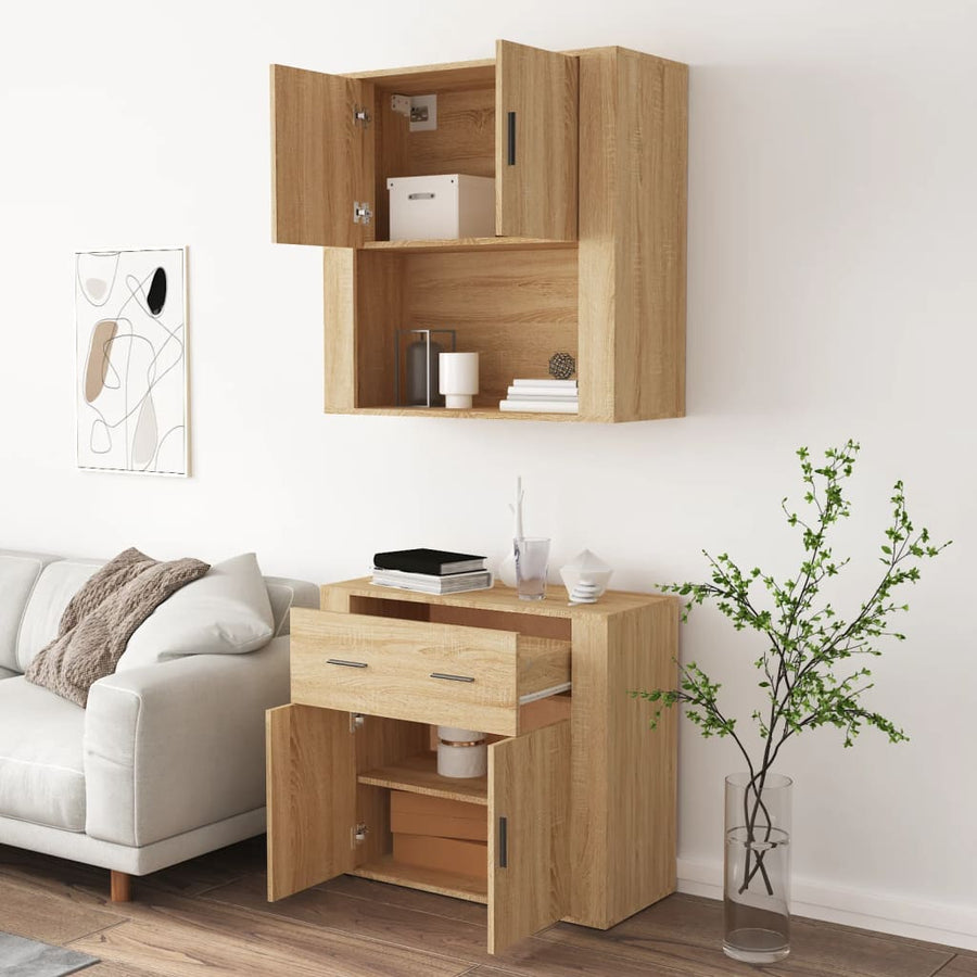 Hoge Kast Bewerkt Hout Sonoma Eikenkleurig
