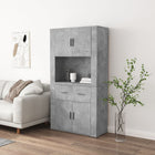 Tall cabinet carved wood concrete gray