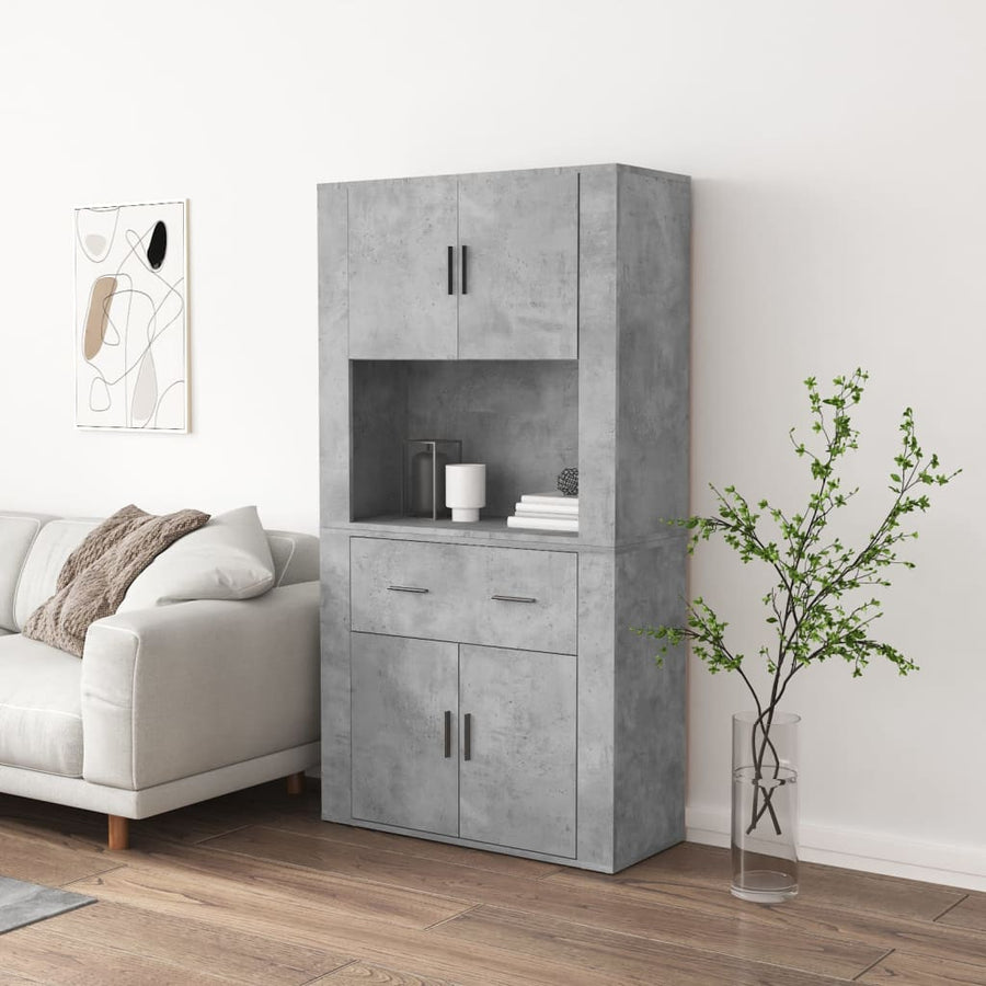 Hoge Kast Bewerkt Hout Betongrijs