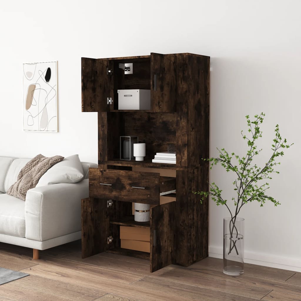 Hoge kast bewerkt hout gerookt eikenkleurig