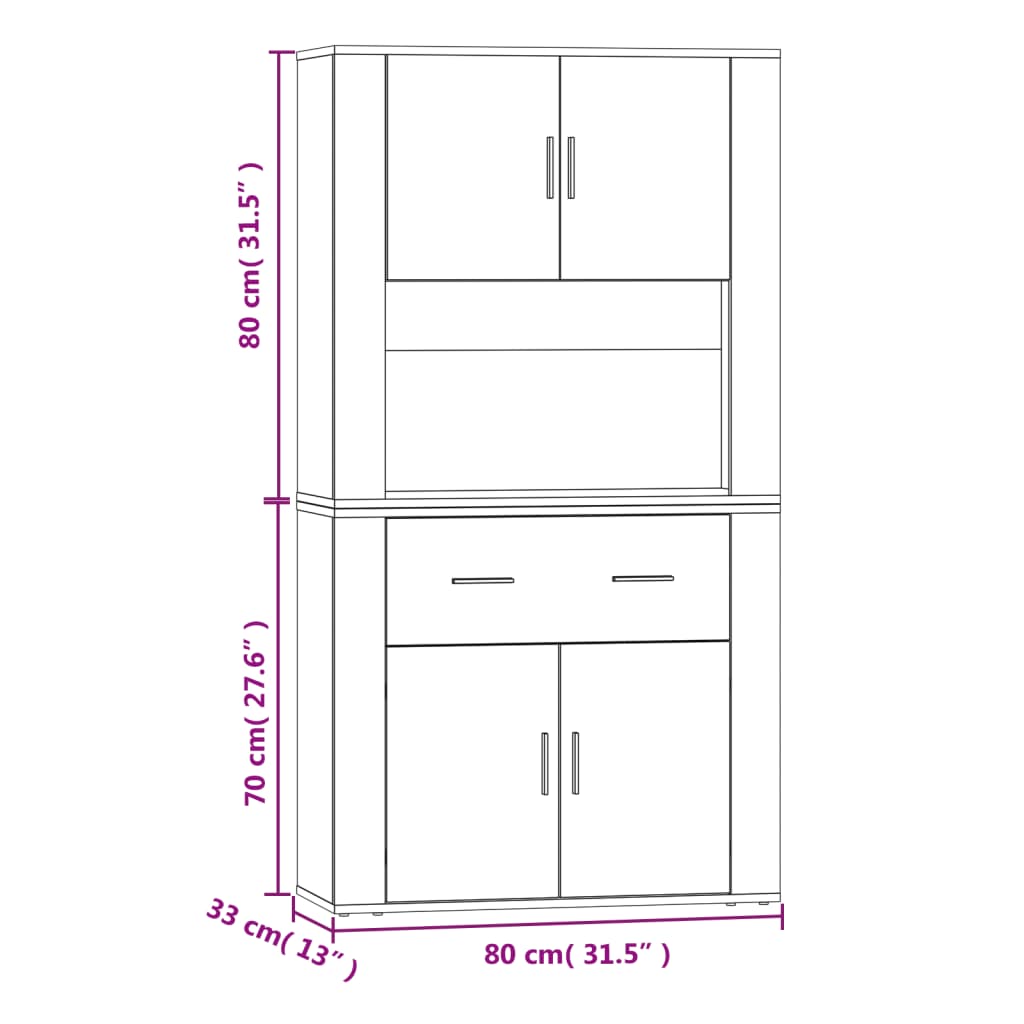Hoge kast bewerkt hout gerookt eikenkleurig