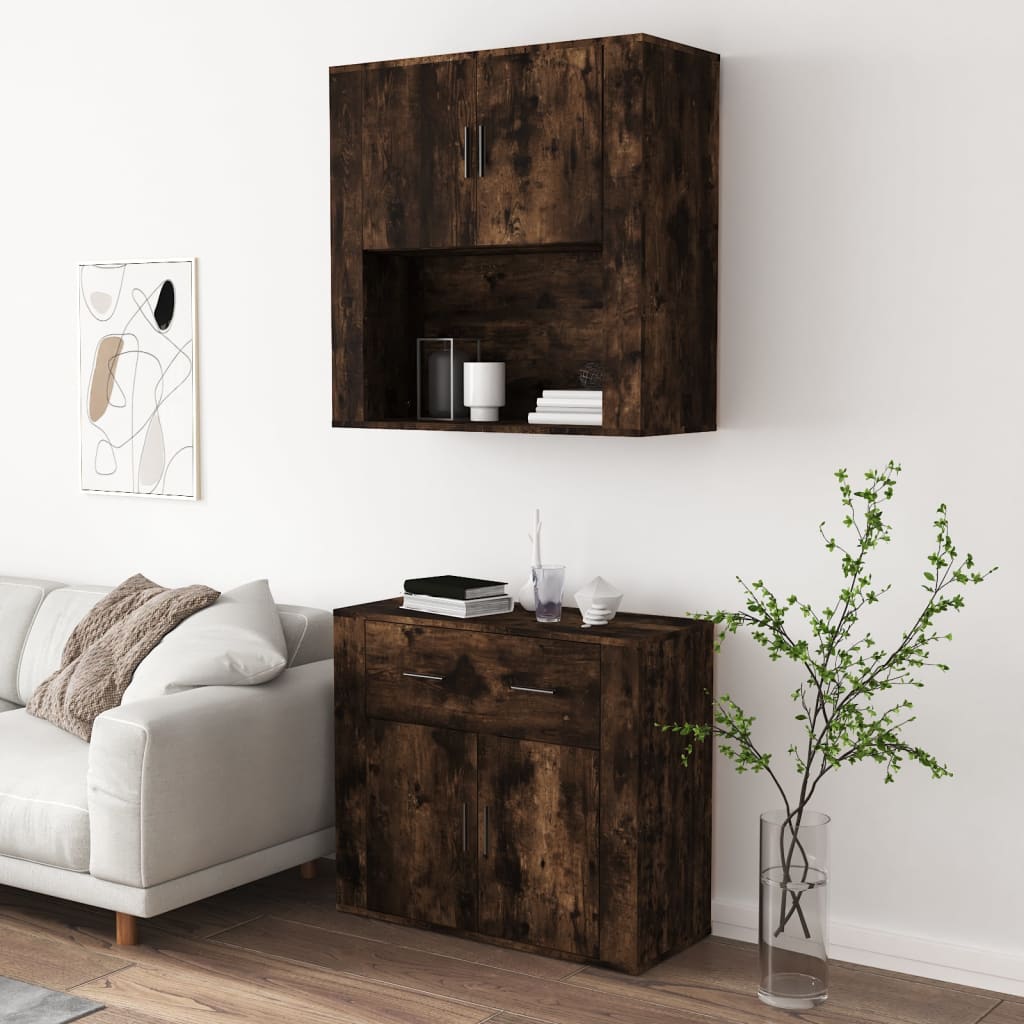 Hoge kast bewerkt hout gerookt eikenkleurig