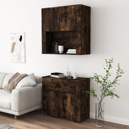 Hoge kast bewerkt hout gerookt eikenkleurig