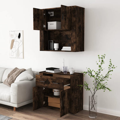Hoge kast bewerkt hout gerookt eikenkleurig