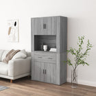 Tall cabinet carved wood grey Sonoma oak-coloured