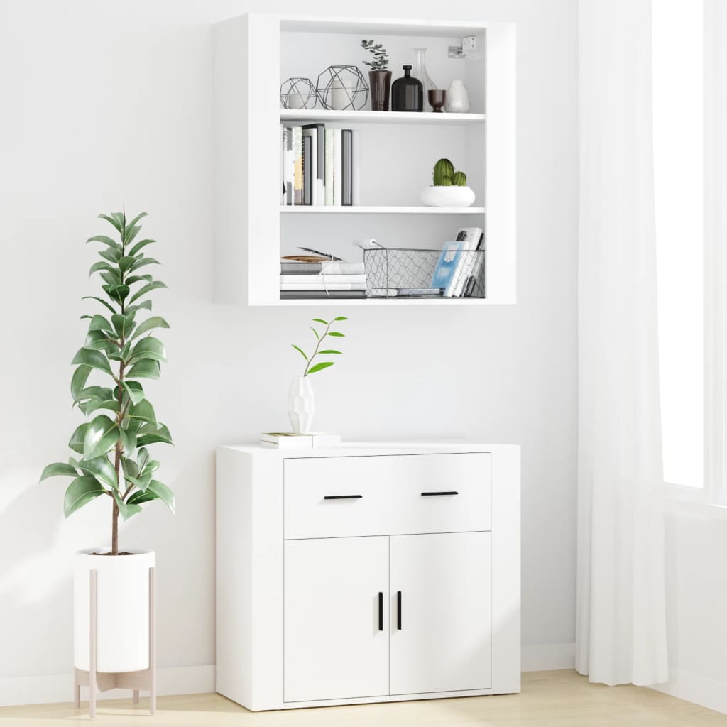Hoge Kast Bewerkt Hout Wit