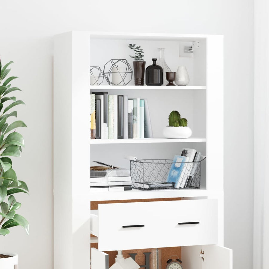 Hoge Kast Bewerkt Hout Wit