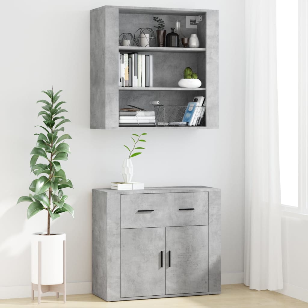 Hoge Kast Bewerkt Hout 1 Betongrijs