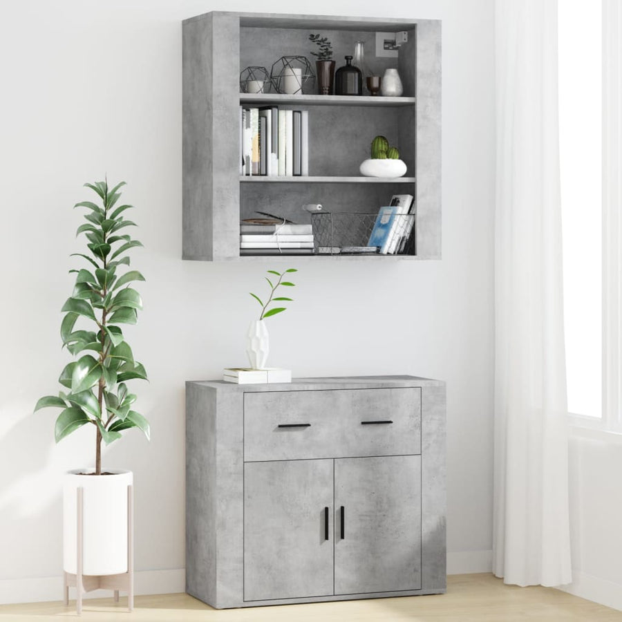 Hoge Kast Bewerkt Hout 1 Betongrijs