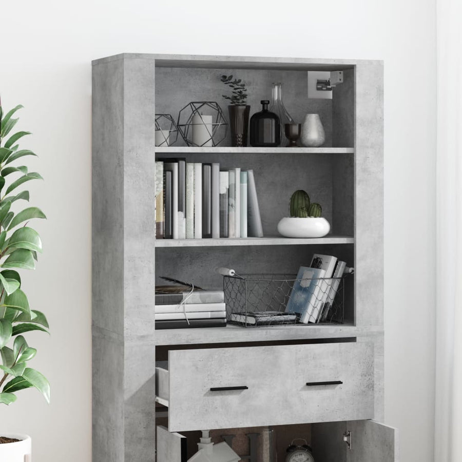 Hoge Kast Bewerkt Hout 1 Betongrijs