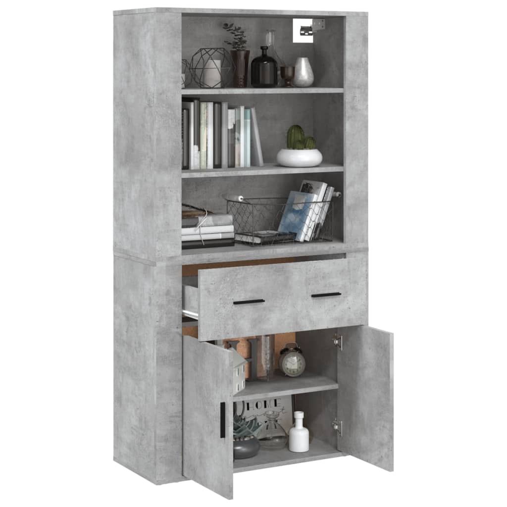 Hoge Kast Bewerkt Hout 1 Betongrijs