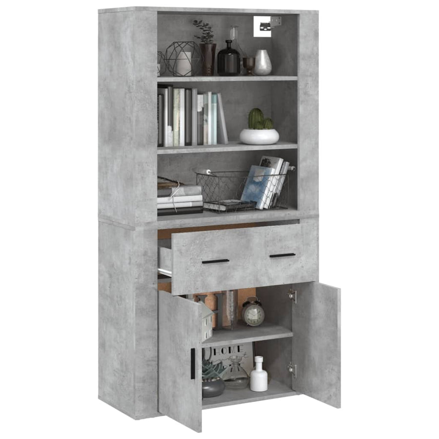 Hoge Kast Bewerkt Hout 1 Betongrijs