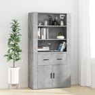 Tall cabinet carved wood concrete gray