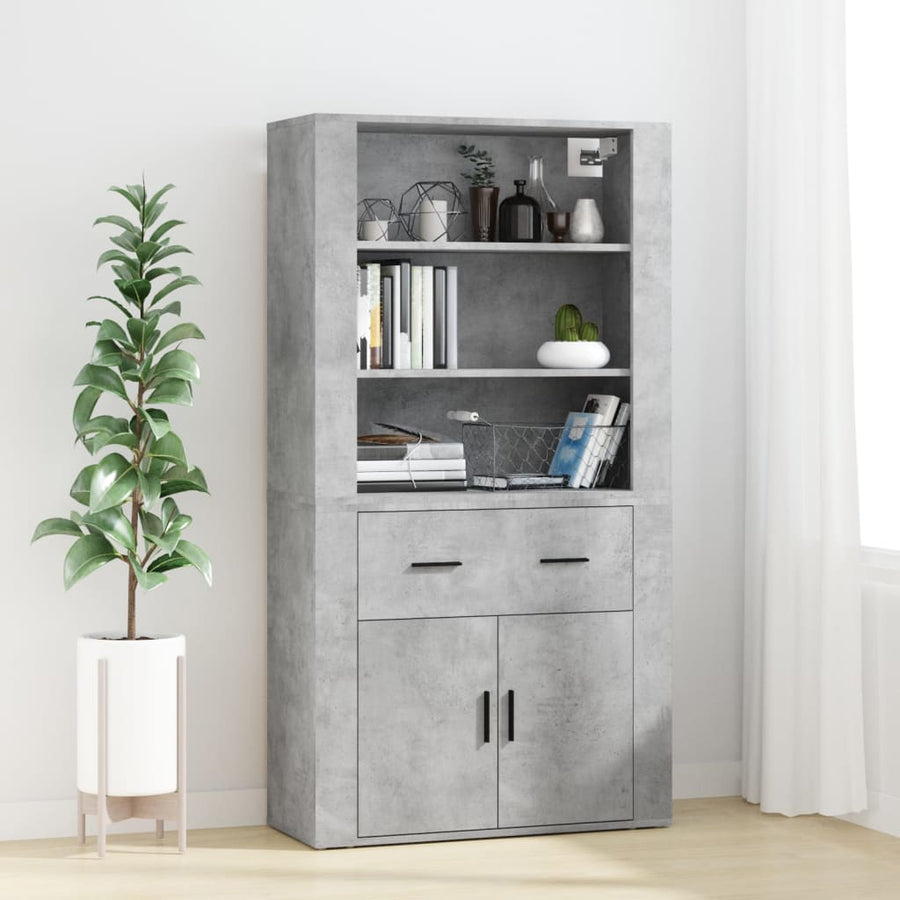 Hoge Kast Bewerkt Hout 1 Betongrijs
