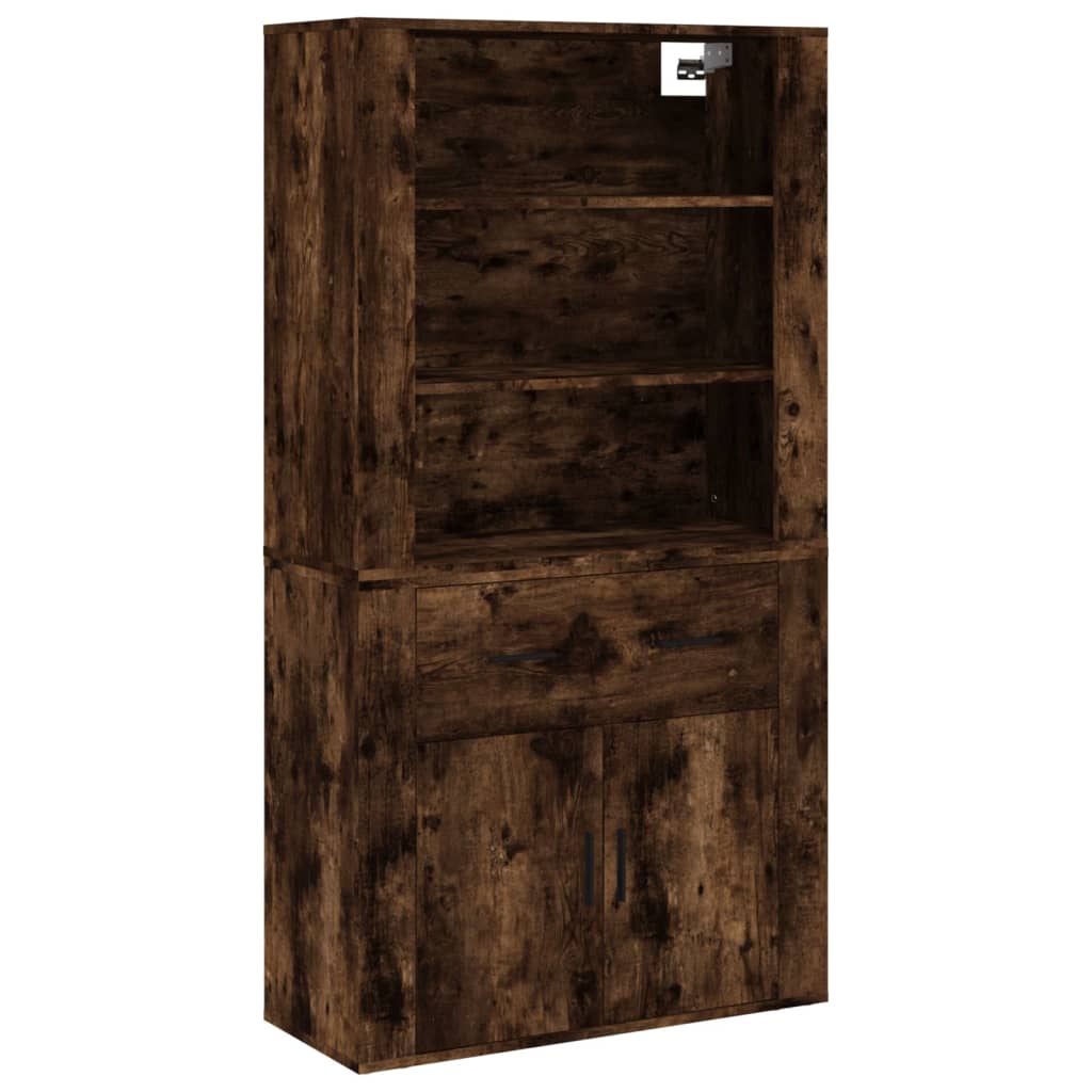 Hoge kast bewerkt hout gerookt eikenkleurig