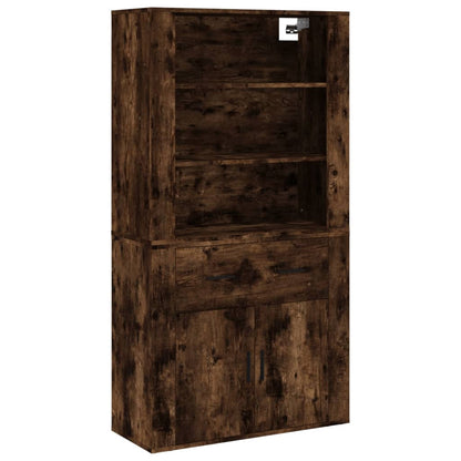 Hoge kast bewerkt hout gerookt eikenkleurig