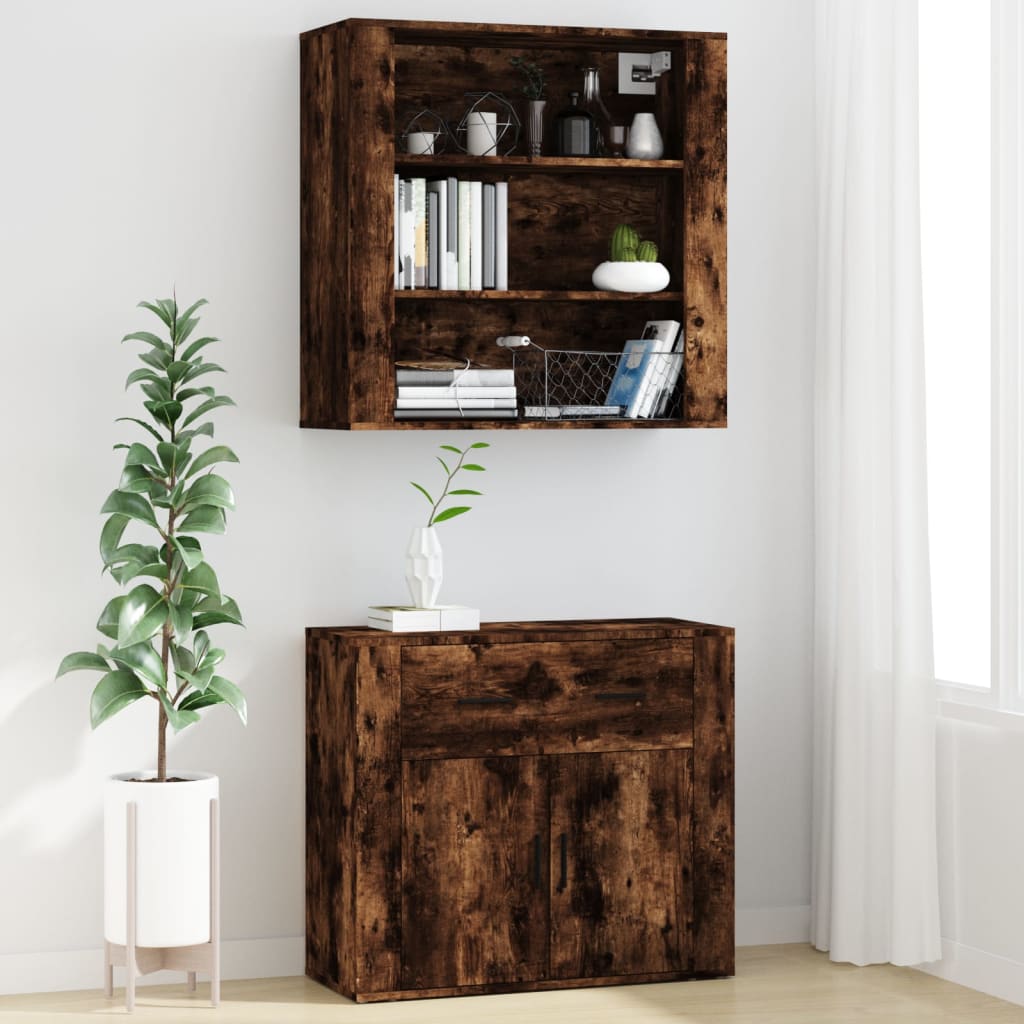 Hoge kast bewerkt hout gerookt eikenkleurig