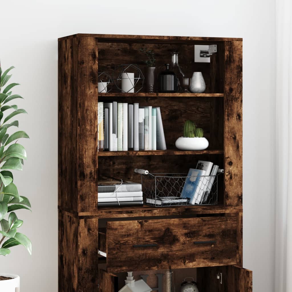 Hoge kast bewerkt hout gerookt eikenkleurig