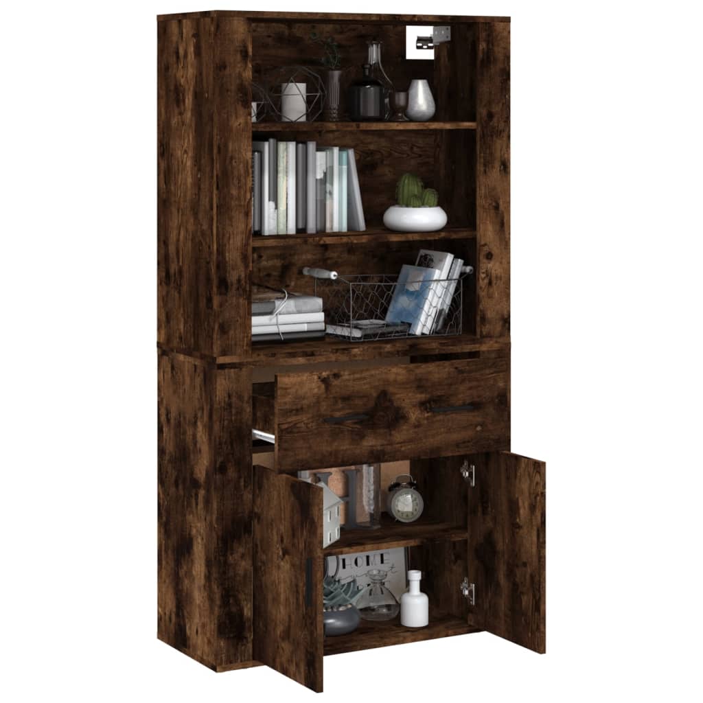 Hoge kast bewerkt hout gerookt eikenkleurig