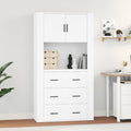 Hoge kast bewerkt hout wit